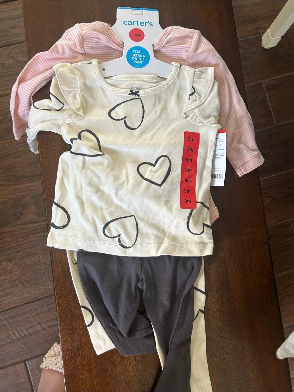 Carter's Baby Girls Heart Print Set - Cream, Pink & Gray (9M)